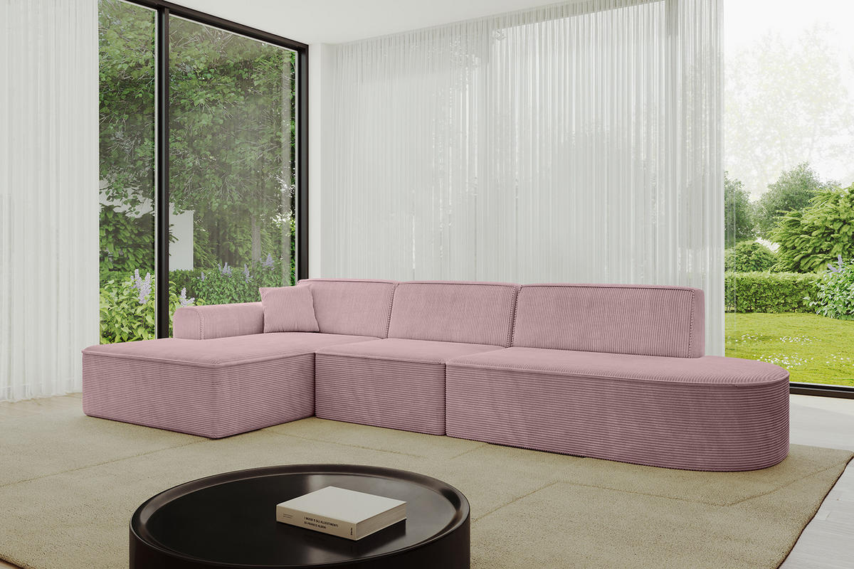 ECKSOFA Ottomane Links IREA-L2-v3 - 328x171x79 cm Rosa - Rosa, Holzwerkstoff/Textil (328/171cm) - ALTDECOR