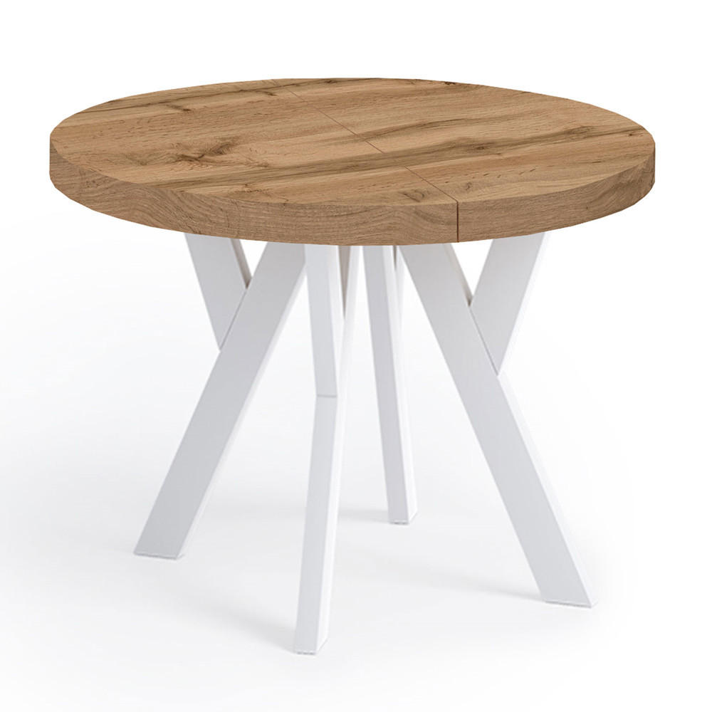 ESSTISCH Runder Ausziehbarer PERO 100/200, Eiche Wotan/Weiß - Eiche Wotan/Weiß, Holz (200/100/77cm) - Dekori_Interiors