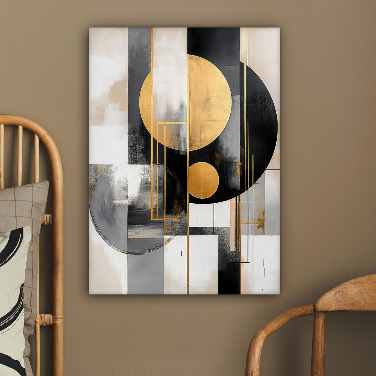 LEINWANDBILD Abstrakt - Gold - Silber - Formen - Ästhetisch - Modern 60x80 cm - Goldfarben, Textil (60/80cm) - MuchoWow