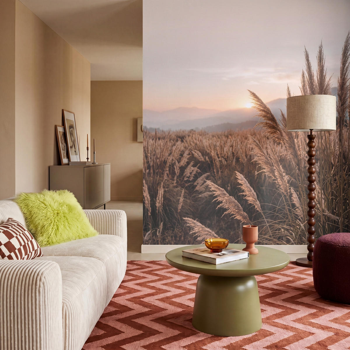 TAPETE - Gras - Feld - Sonne - Natur - 160x200 cm - Sandfarben, Papier (160/200cm) - OnlyWow