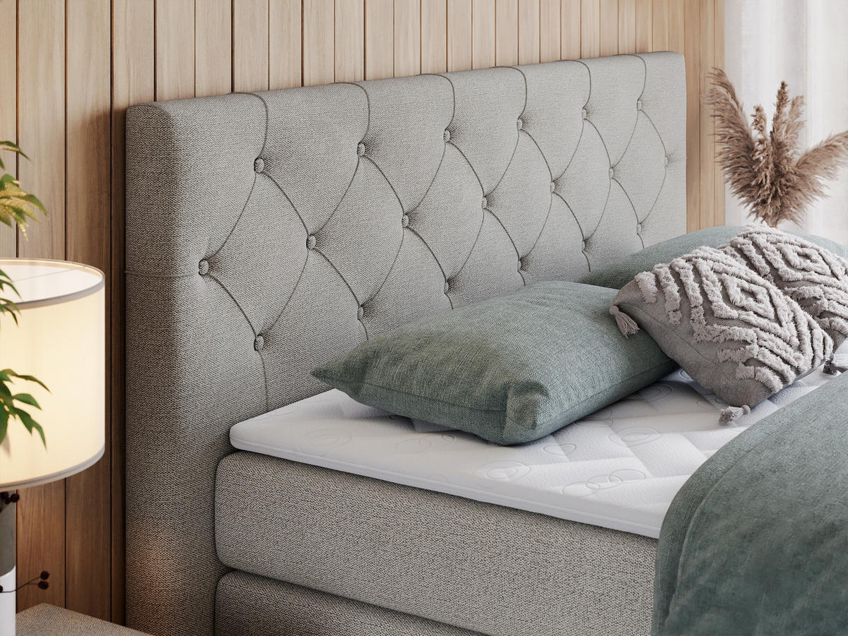 BOXSPRINGBETT KING VELEN 200/200 Beige Struktur - H3 - Beige, Holz/Textil (200/200cm) - MKS