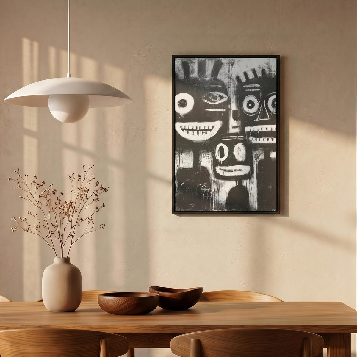 LEINWAND Bilder mit Rahmen - Malerei - Figuren - Schwarz - Abstrakt - 40x60 - Schwarz, Textil (40/60cm) - MuchoWow