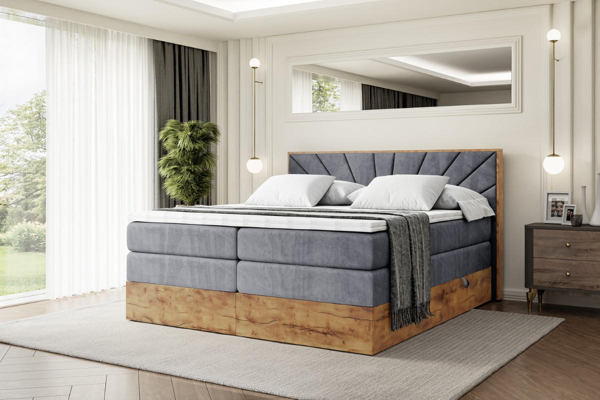 BOXSPRINGBETT mit Matratze H3|H4 und Lattenrost - LOLLI6 KING-160x200 - Dunkelgrau Casablanca - Dunkelgrau, Holzwerkstoff (160/200cm) - ALTDECOR