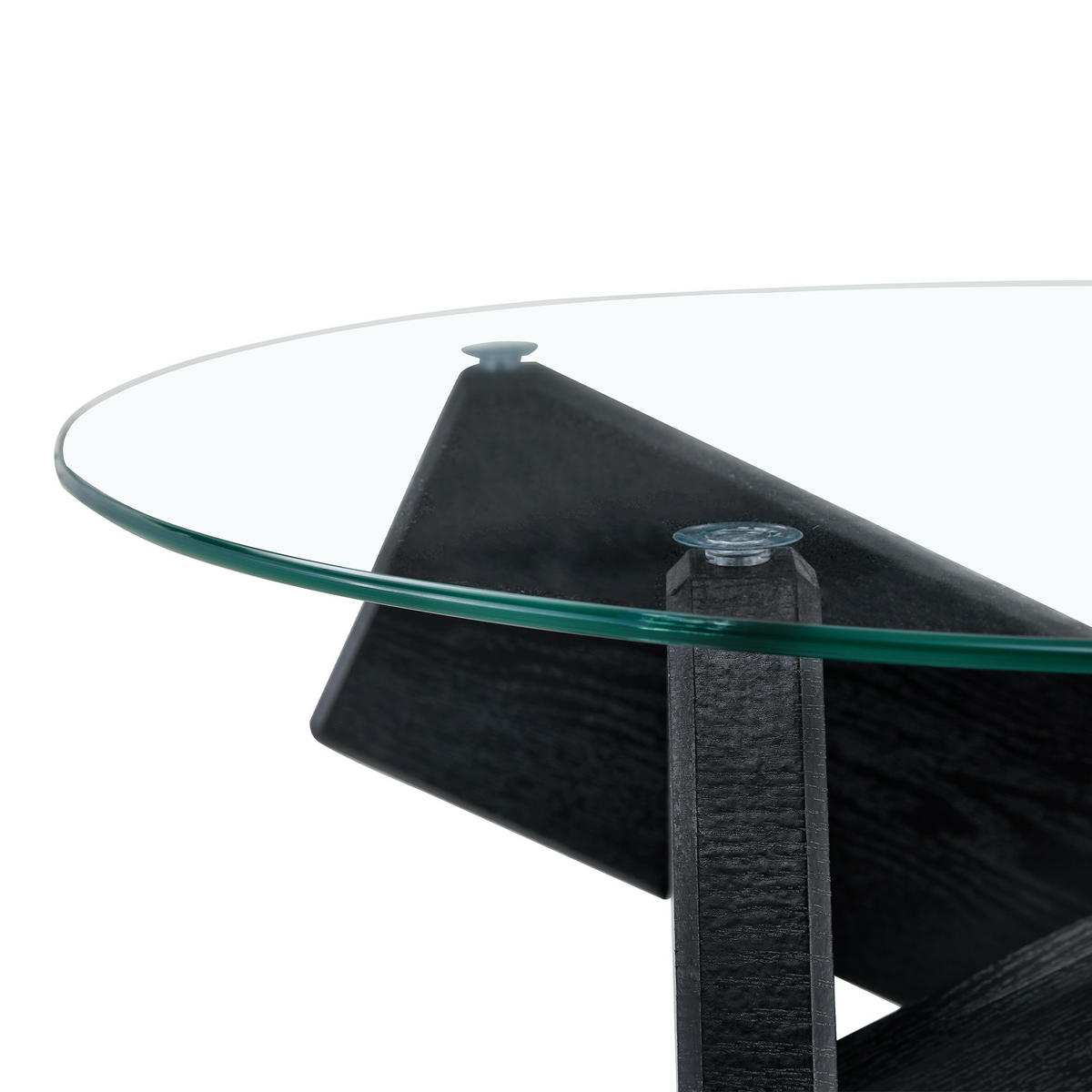 COUCHTISCH, MDF mit Holzmaserung & 0,8 cm gehärtetes Glas, kreuzförmige Stütze, 79/79/45 cm, schwarz/transparent - Schwarz, Holzwerkstoff (79/79/45cm) - Redom