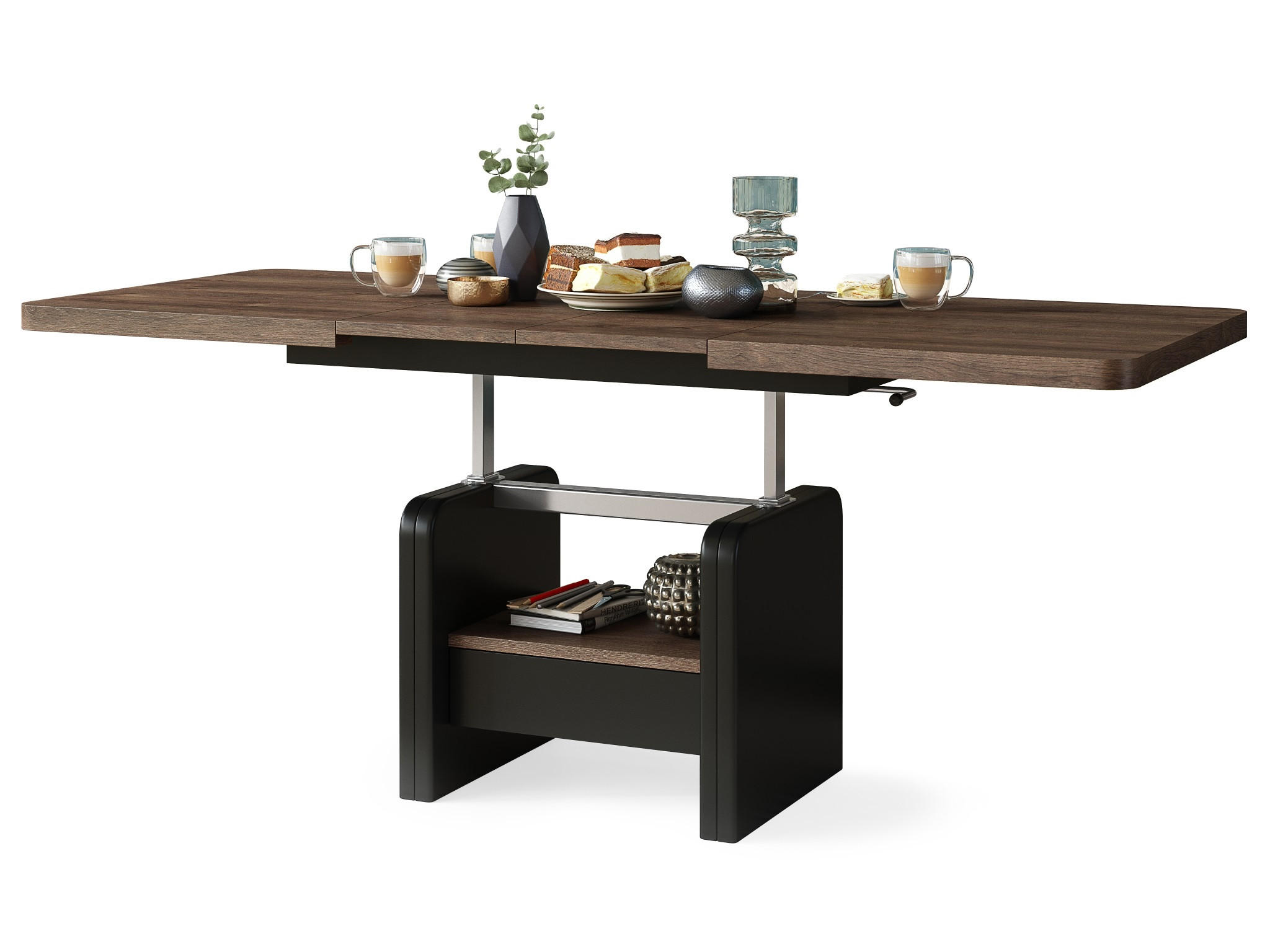 COUCHTISCH rechteckig Eiche dunkel - Schwarz höhenverstellbar ausziehbar - Schwarz/Braun, Holzwerkstoff (75/180/75cm) - designimpex