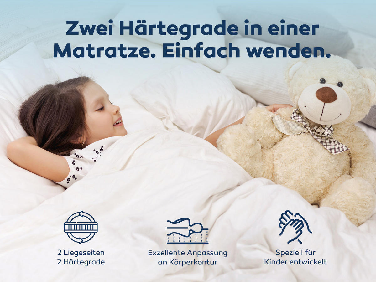BETTEN-ABC Kidz-Duo Wendematratze mit waschbarem Bezug, Gesamthöhe ca. 14 cm - Weiß, Textil (100/200cm) - Betten-ABC