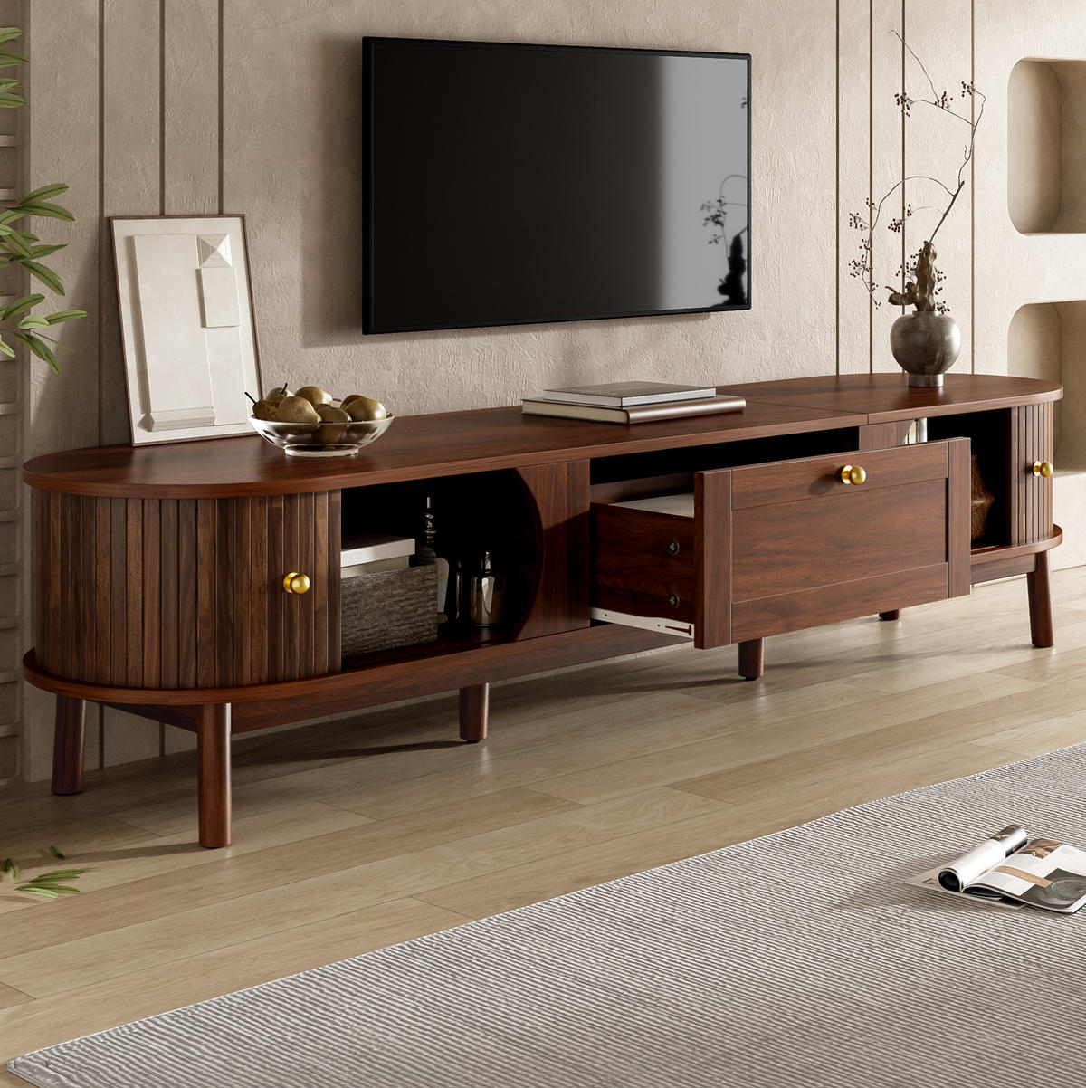TV-SCHRANK mit Schublade und Schiebetüren 170 cm MDF Walnut - Braun, Holzwerkstoff (39.5/38/170cm) - Beauniv