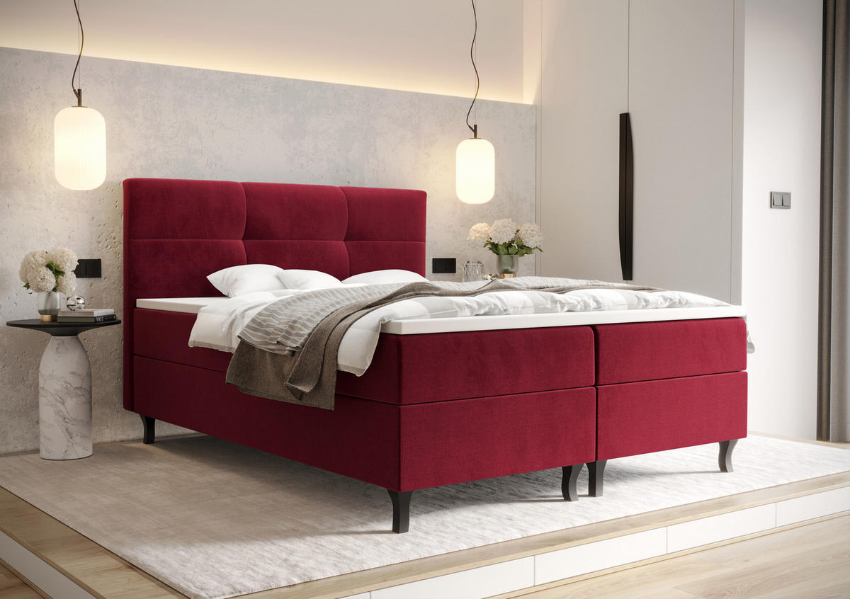 BOXBETT LIMBA mit Matratze H3, Bonell und Topper 180x200 Monolith 59 - Rot, Holz/Textil (180/200cm) - Bedante