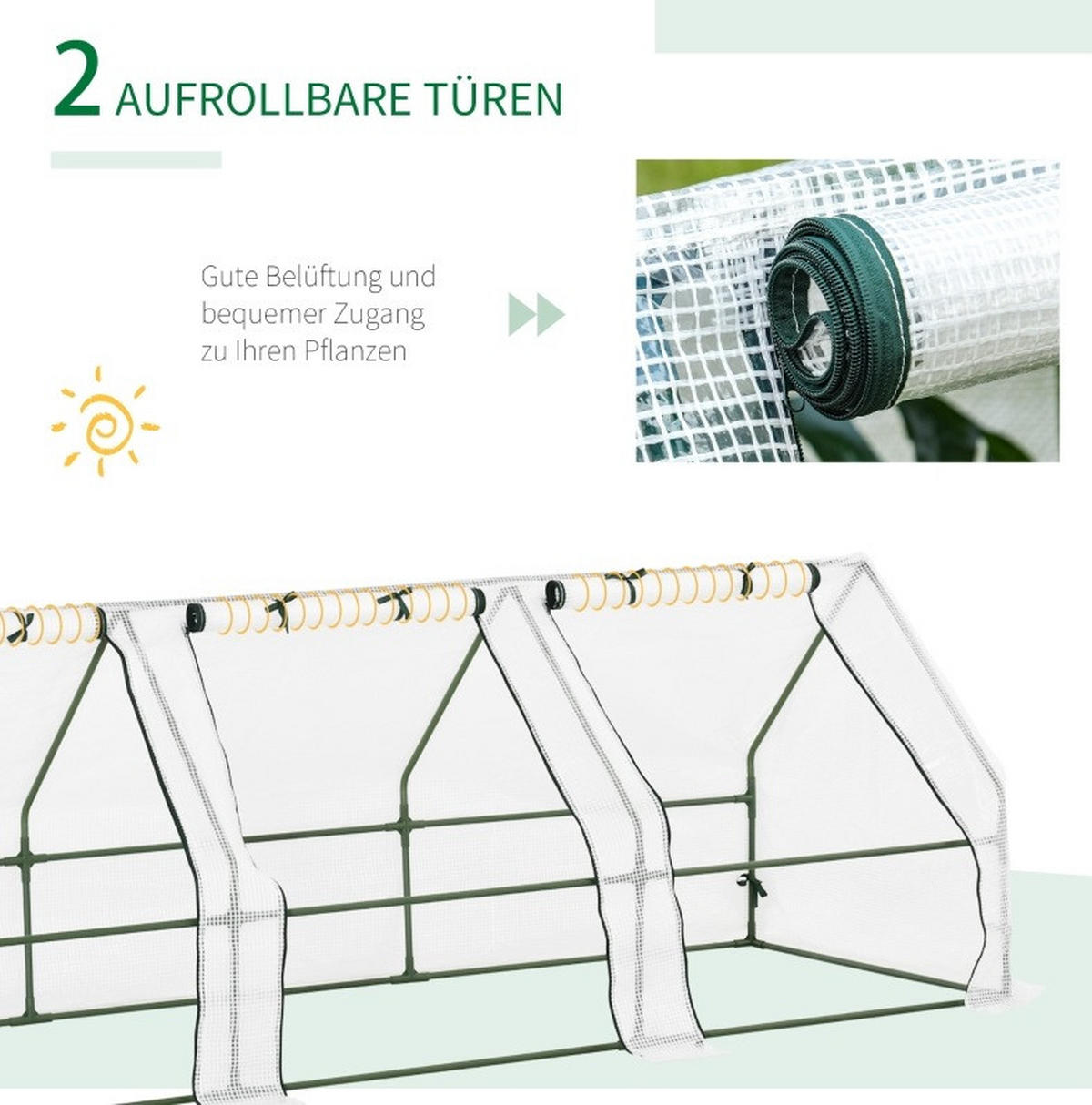 GEWÄCHSHAUS aus Stahl 270x90x90 cm in Weiß mit Rollfenstern - Weiß, Metall (90/90/270cm) - Modfu