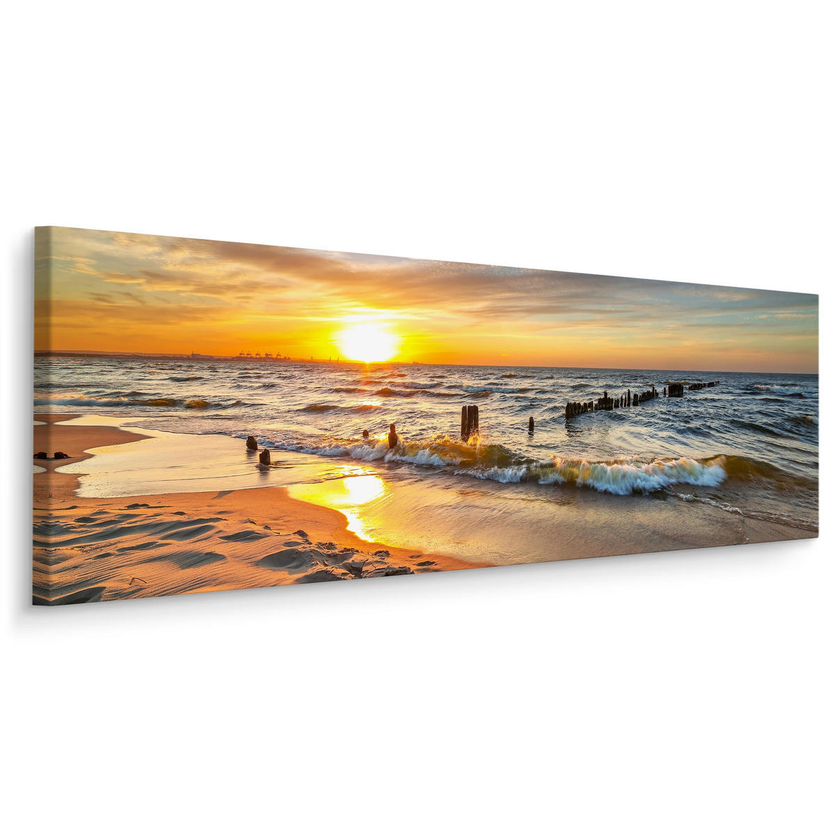 PANORAMABILD Strand Meer Sonnenuntergang 3D 145x45 - Blau/Beige, Textil (145/45cm) - Muralo