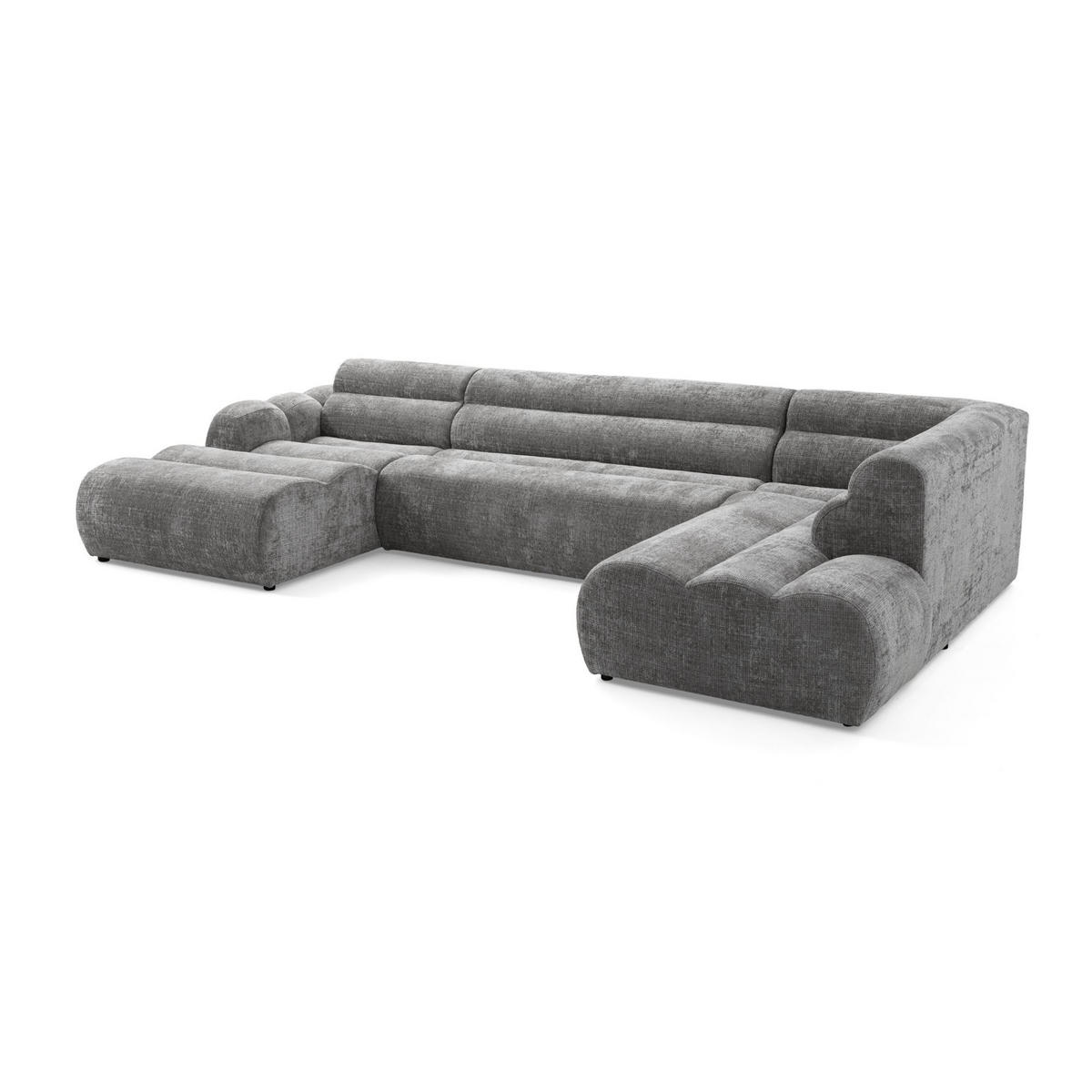 6-SITZER modulares Wohnlandschaft U XXL VEER SET 4 Rechts, 368 x 190 cm, Chenille Webstoff Grau - Schwarz/Grau, Holz/Kunststoff (190/75/368cm) - Muffo
