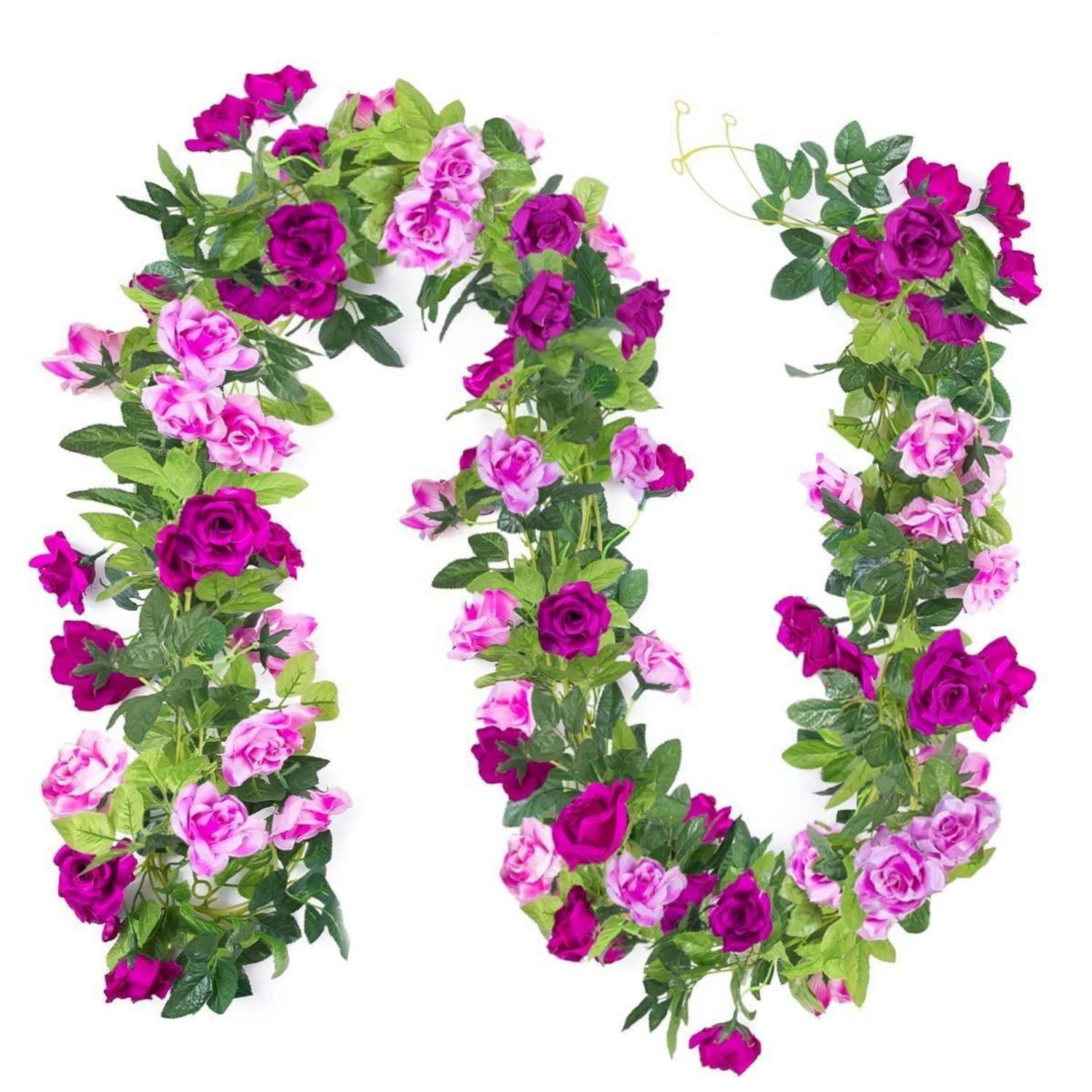 KÜNSTLICHE Blumengirlande 3-teiliges Set Rosen Fuchsia/Rosa 240 cm - Multicolor, Kunststoff (240cm)