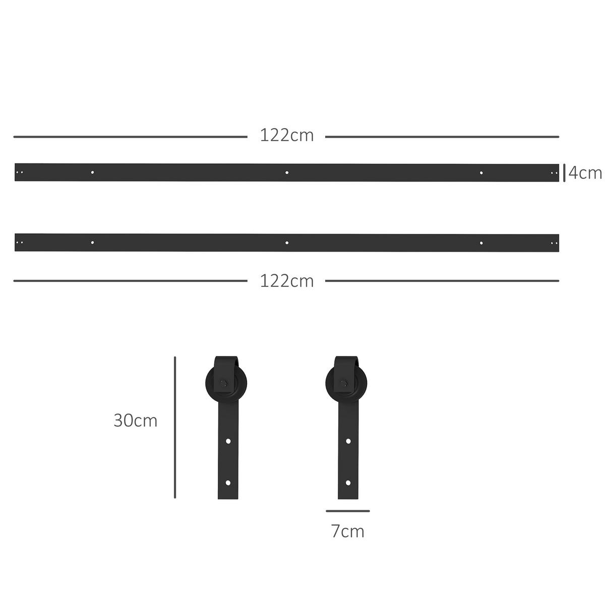 SCHIEBETÜREN-BESCHLAGSATZ, 244 cm Komplett-Set mit Schienen, Rollen, Anti-Sprung-Vorrichtungen, Türstopper, Schwarz - Schwarz, Metall (0.5/4/244cm) - HOMCOM