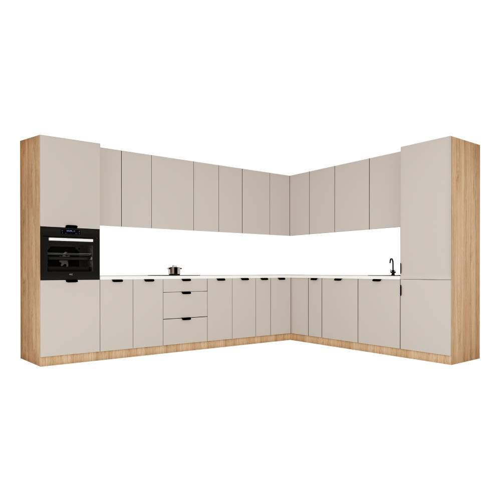 WINKELKÜCHE 385 x 285 cm - Sorento KS11-M385 - in Beige / Sonoma Eiche - Beige/Schwarz, Holz/Metall (670/247/58cm)