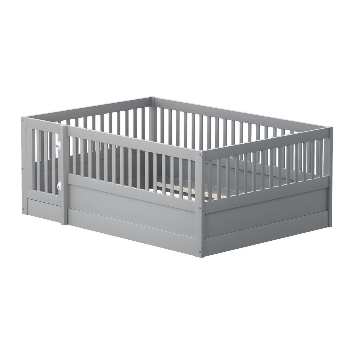GITTERBETT 140/200 cm grau aus Massivholz mit Tür und Rundumgitter - Grau, Holz (140/200cm) - OKWISH