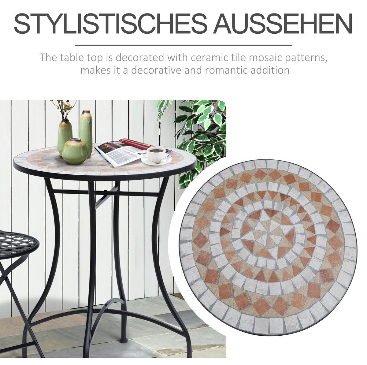 GARTENTISCH 60/60/71 cm mit Mosaik-Tischplatte und pulverbeschichtetem Stahlgestell, Stahl, Orange - Orange, Metall (60/60/71cm) - Redom