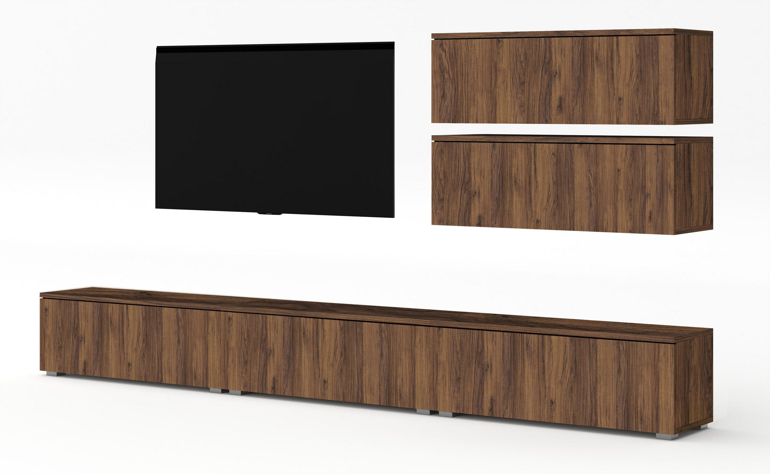WOHNWAND Loriano V Nussbaum Warmia 300/104,5/32 cm – Hängend und Stehend - Nussbaumfarben, Holzwerkstoff/Kunststoff (300/104.5/32cm) - AX Living