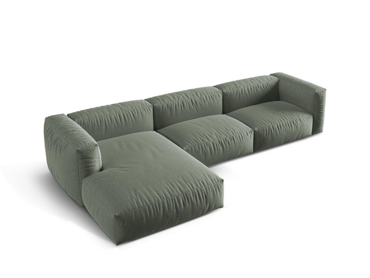 ECKSOFA modular links Martina aus strukturiertem Stoff moosgrün 3 Sitzplätze - Salbeigrün, Textil (176/332cm) - Micadoni
