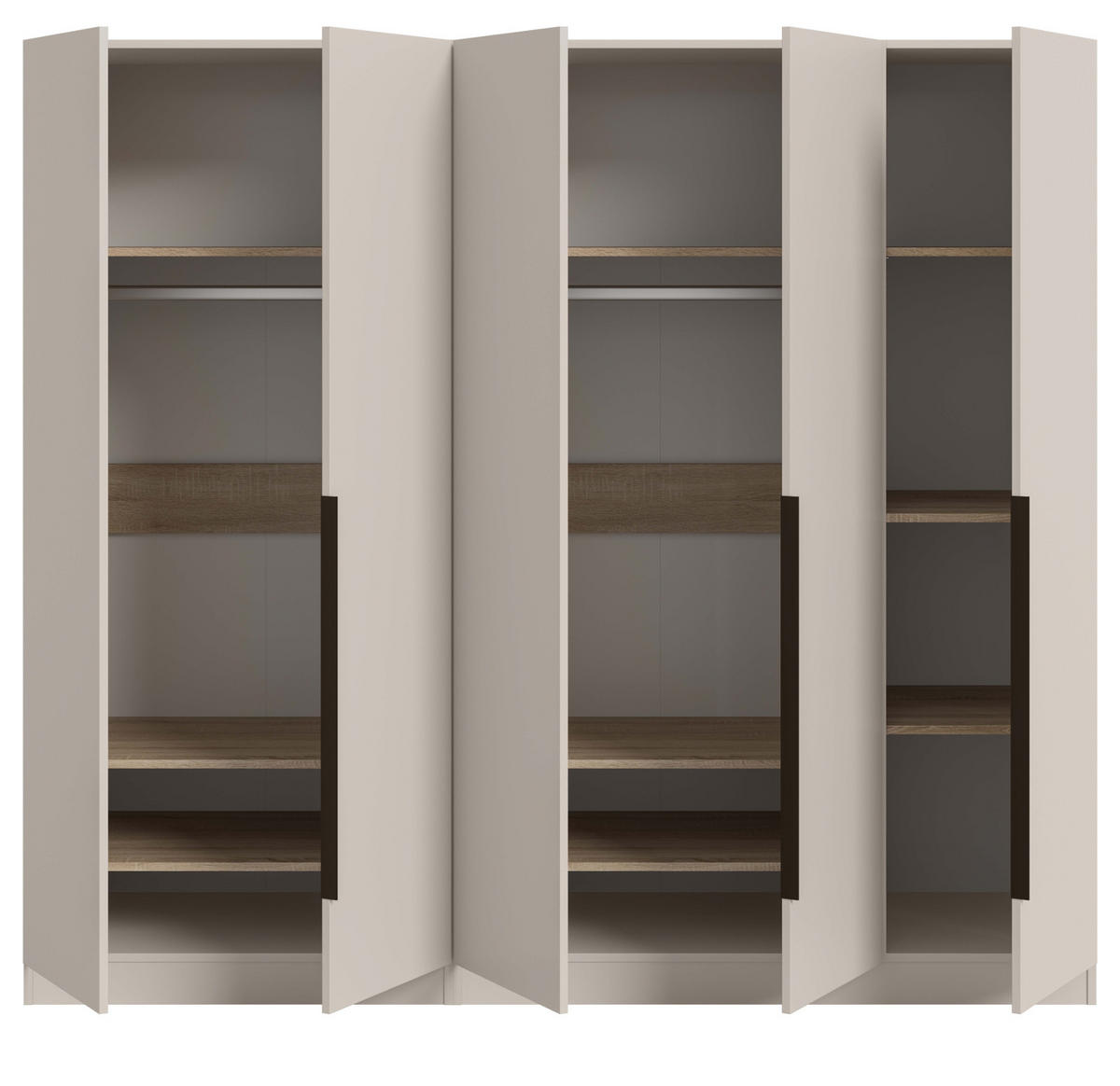 KLEIDERSCHRANK kaschmir 200 x 181 cm, Drehtürenschrank 5-türig mit Einlegeböden - Kaschmir/Schwarz, Holzwerkstoff/Kunststoff (200/181/52cm) - Inn.Furn
