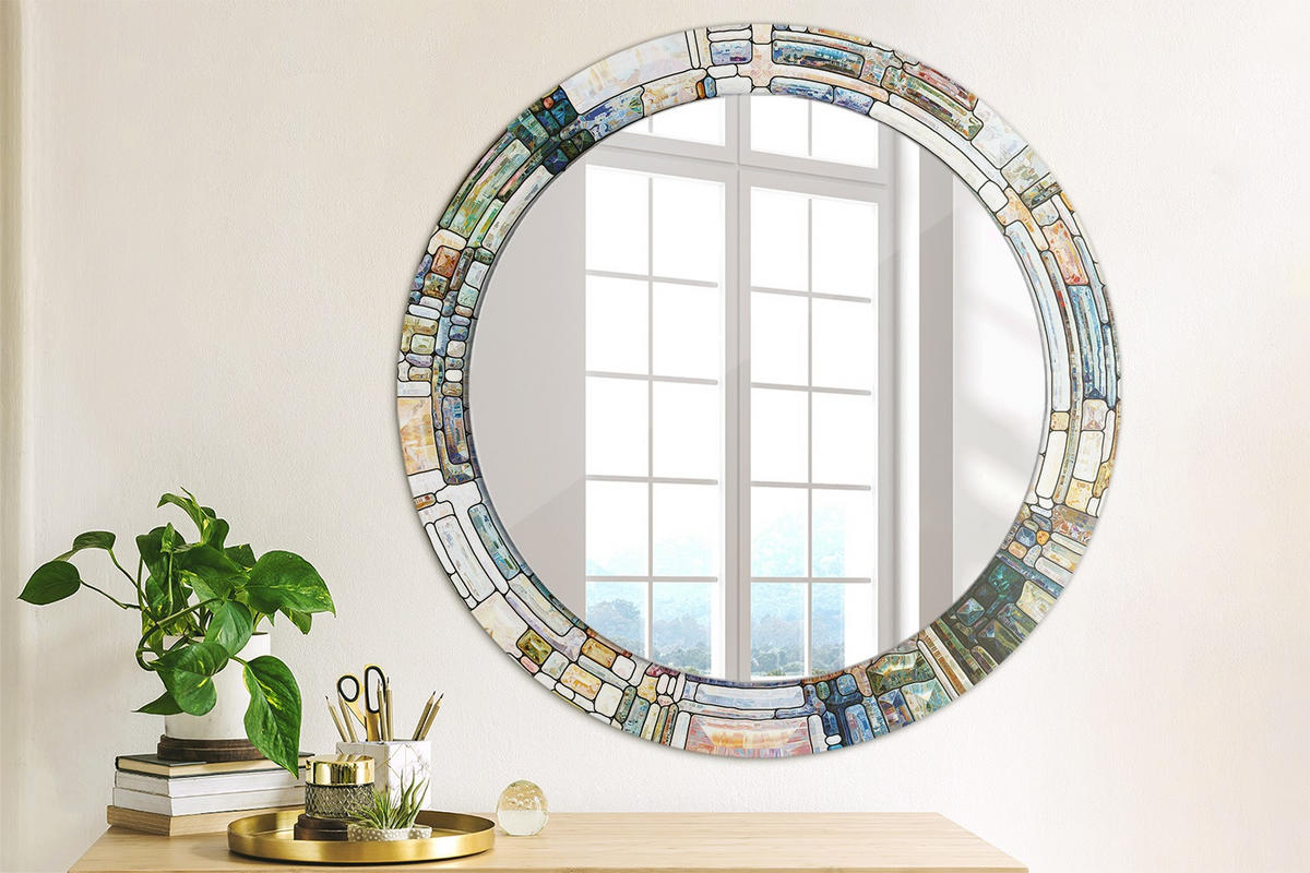 SPIEGEL Ø70 cm Rund mit Aufdruck - Perlmutt, Glas (70/70/0.4cm) - TULUP