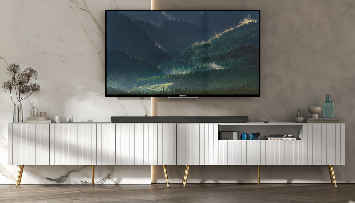 TV-LOWBOARD 2er-Set Elpis2 Weiß matt mit goldenen Metallbeinen150 cm - Goldfarben/Weiß, Holzwerkstoff (300/60.5/36.5cm) - Meble Lindner