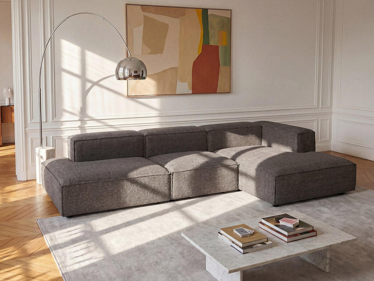 MODULIERBARES Sofa - 4 Personen - stoff - taupe Ruzolo - Taupe, Textil (330/67/169cm) - Vente-Unique