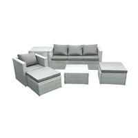 GARTENMÖBELSET mit 3-SITZER SOFA,COUCHTISCH Polyrattan Hellgrau-Mix 6-Sitzer - Hellgrau/Grau, Glas/Kunststoff - Fimous