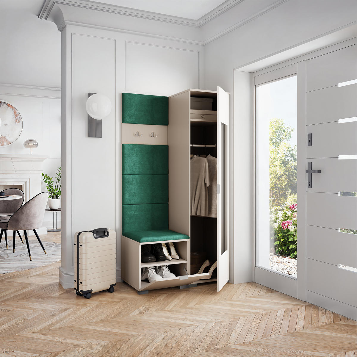 GARDEROBENSCHRANK VIRA 95/181/51 cm Modern Garderobe-Set Kaschmir - Kaschmir/Grün, Holzwerkstoff (95/181/51cm) - MASSENO