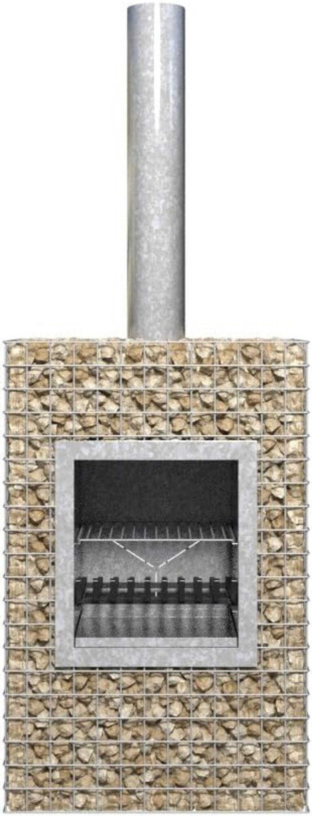 GARTENKAMIN & GRILL – Barbecook Ferro 480 – Gabionenkamin, Außengrill, Feuerstelle, Stahlkorb 200 kg, Outdoor Grill, Massiv, Feuerverzinkt - Hellgelb, Metall (48/100/48cm)