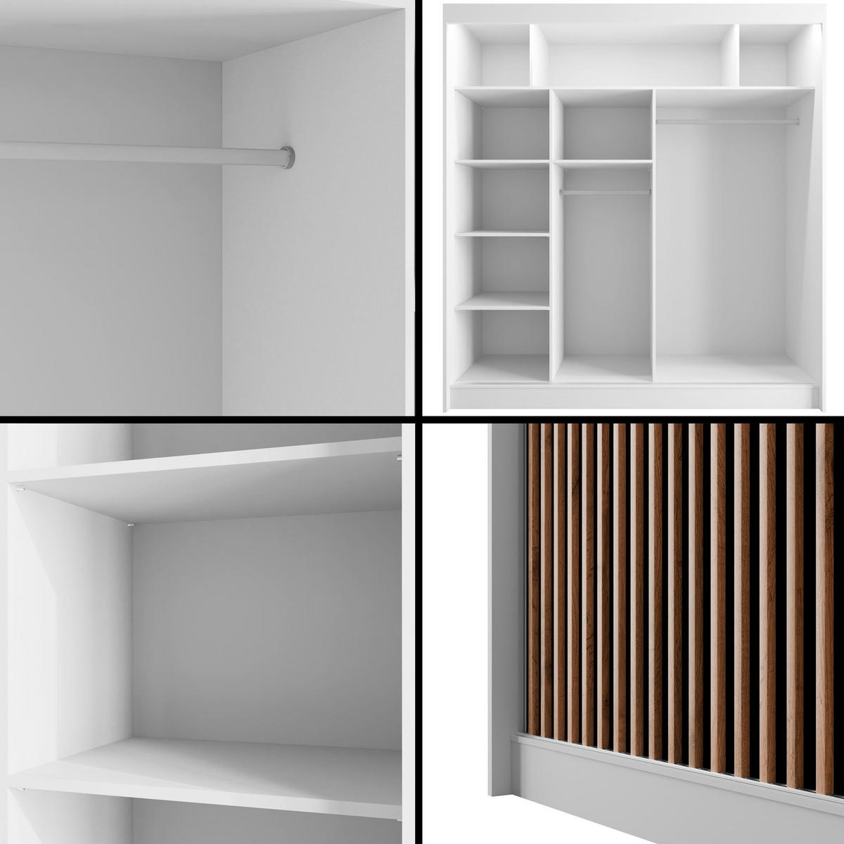 KLEIDERSCHRANK mit LED, Lamel-Schiebetüren VILANv2 - 200 cm Weiß + Lamelle Eiche Wotan - Eiche Wotan/Weiß, Holzwerkstoff (200/215/61cm) - ALTDECOR