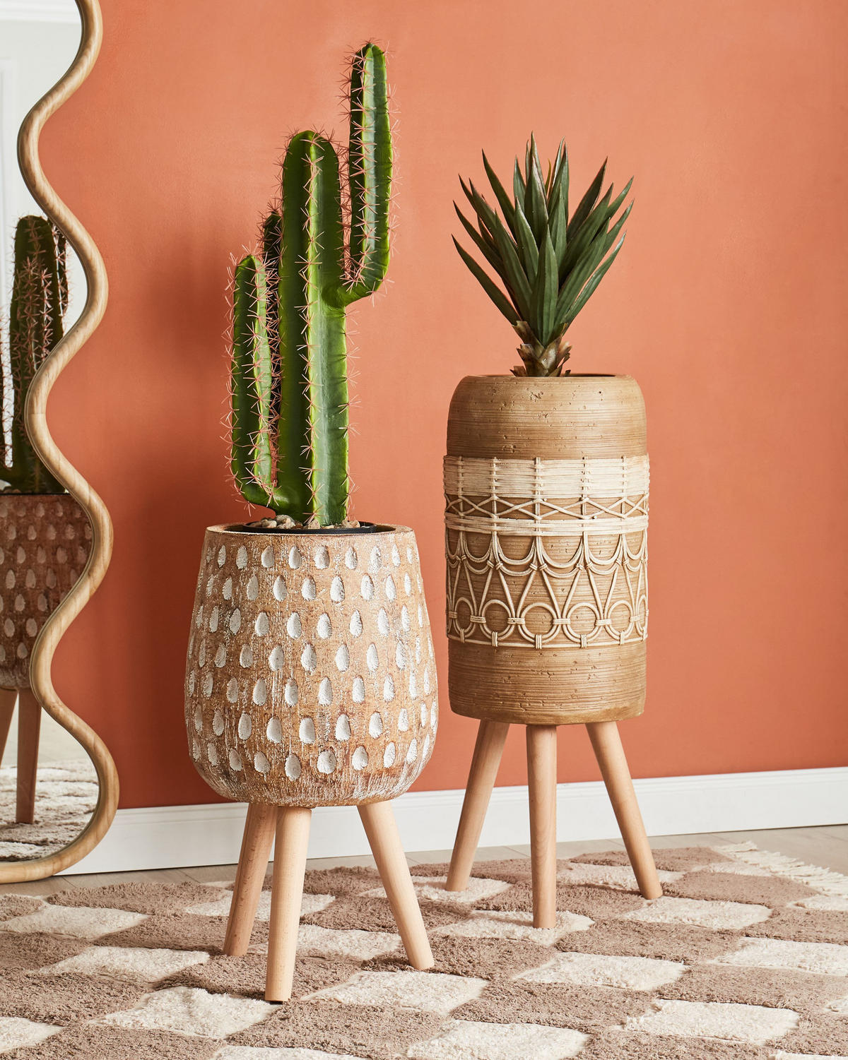 BLUMENTOPF Braun Asclepias - Hellbraun/Braun, Stein (61cm) - Beliani