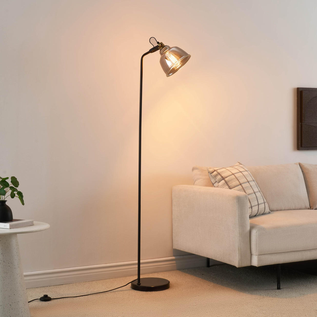 STEHLEUCHTE Linz, Schwarz und rauchgrau, 160cm - Schwarz, Glas (32/25/160cm) - KOSILUM