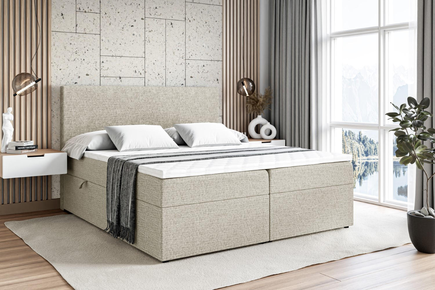 BOXBETT mit H3-Matratze und Lattenrost - LUKI - 140x200 Beige - Beige, Holzwerkstoff (140/200cm) - ALTDECOR