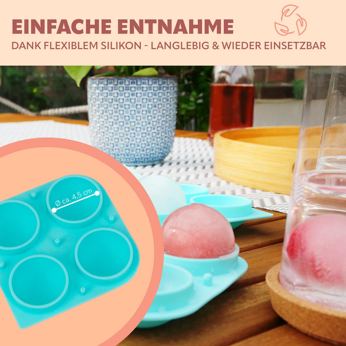 SILIKON-EISKUGELFORM 4er-Set, grün, Silikon - Türkis, Kunststoff (8.9/10.7/10cm) - bremermann