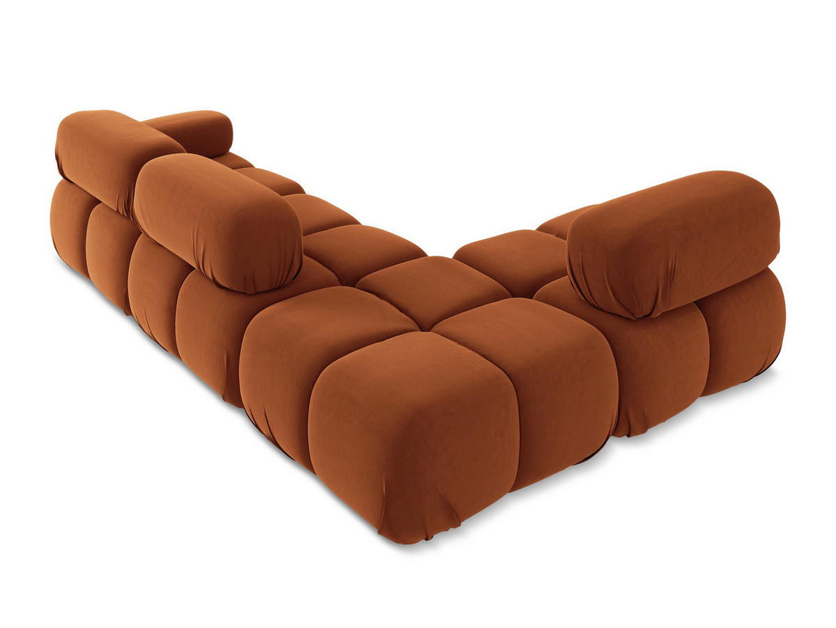 ECKSOFA Links Samt Stoff Orange - Beige/Terra cotta, Kunststoff/Textil (190/285cm) - Makamii