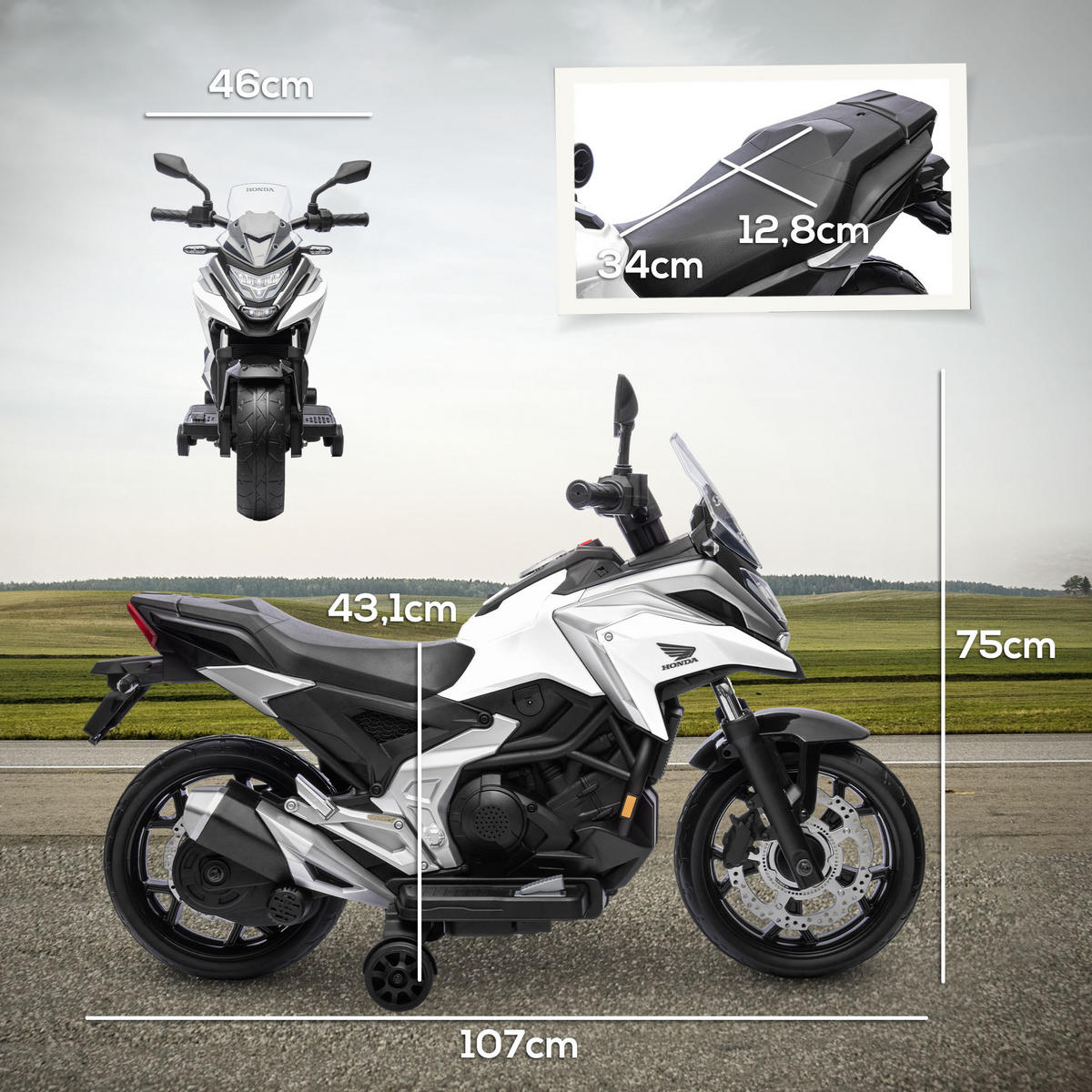 KINDER Elektro-Motorrad - Weiß, Kunststoff/Metall (107/46/75cm) - AIYAPLAY