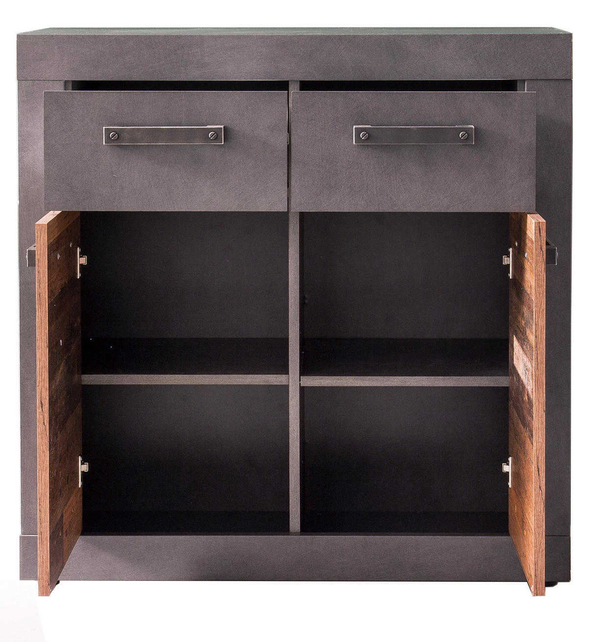 KOMMODE Used Wood Altholz Design mit Grau 82 cm, Anrichte 2-türig - Silberfarben/Schwarz, Holzwerkstoff/Kunststoff (82/86/37cm) - Top.Furn