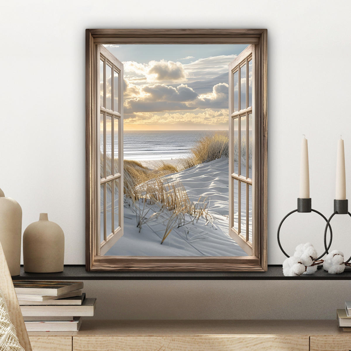 LEINWANDBILD Ausblick - Strand - Dünen - Meer - Natur 30x40 cm - Sandfarben, Textil (30/40cm) - MuchoWow