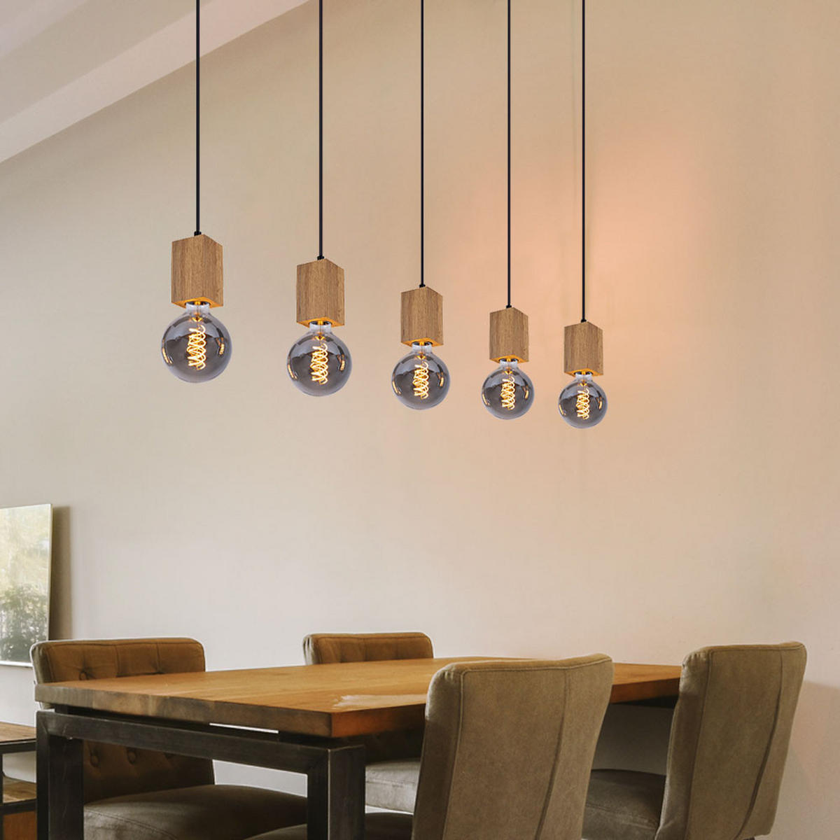 HÄNGELEUCHTE 5 Flammig Holzoptik Braun - Braun, Metall (115/6/120cm) - Globo Lighting