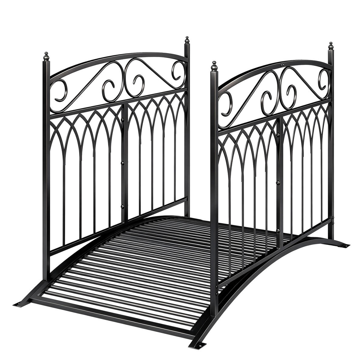 GARTENBRÜCKE DE-18863 Barock-Stil, 91 cm Geländer Schwarz - Schwarz, Metall (135.5/74/91cm) - ComfortXL