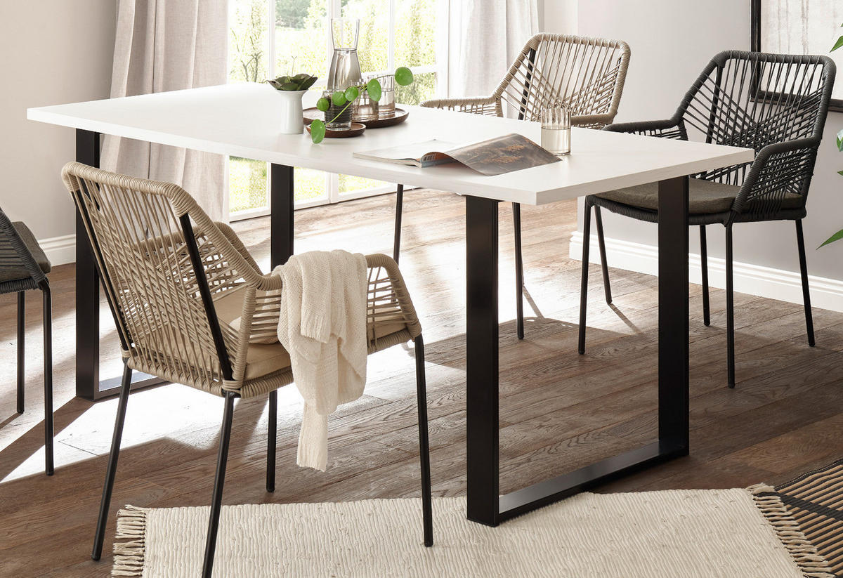 ESSZIMMER-SET weiß Pinie, anthrazit, Speisezimmer 3-teilig mit Esstisch, Vitrine, Sideboard - Anthrazit/Weiß, Holzwerkstoff/Metall (275/201/80cm) - Furn.Design