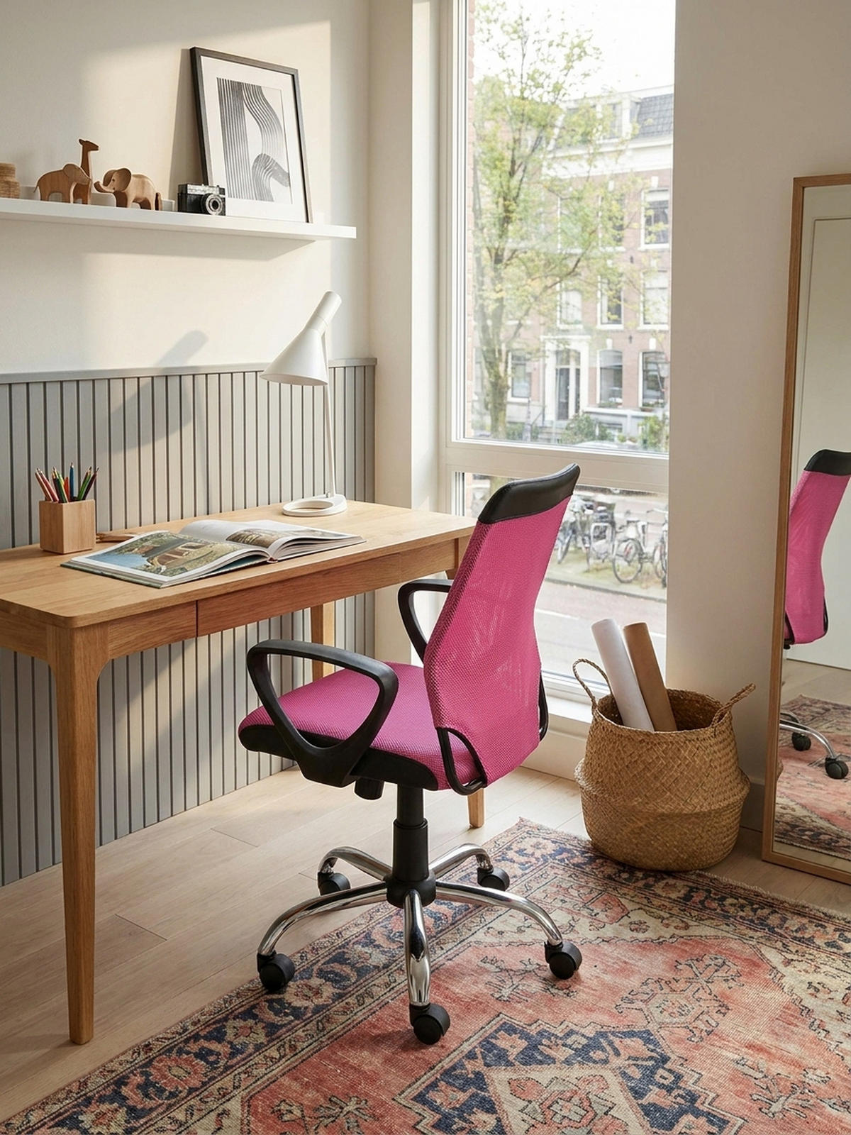 JUGENDDREHSTUHL Nylon Ergonomisch Höhenverstellbar DAVOS, Rosa 60x60x101 cm - Silberfarben/Schwarz, Textil/Metall (60/101/60cm) - KADIMA DESIGN