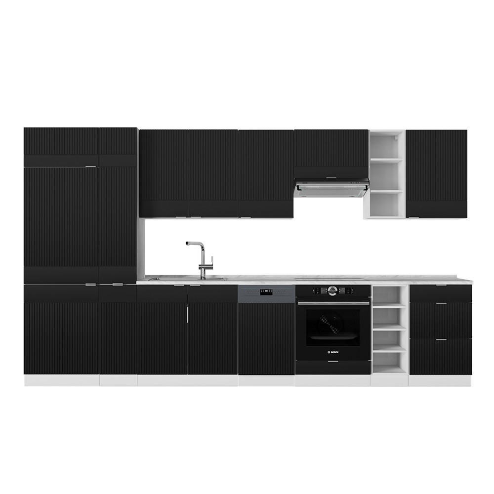 KÜCHENZEILE Fame-Line, Schwarz gestreift/Weiß, 355 cm ohne Arbeitsplatte - Schwarz/Weiß, Holzwerkstoff (355/81.6/46cm) - Vicco