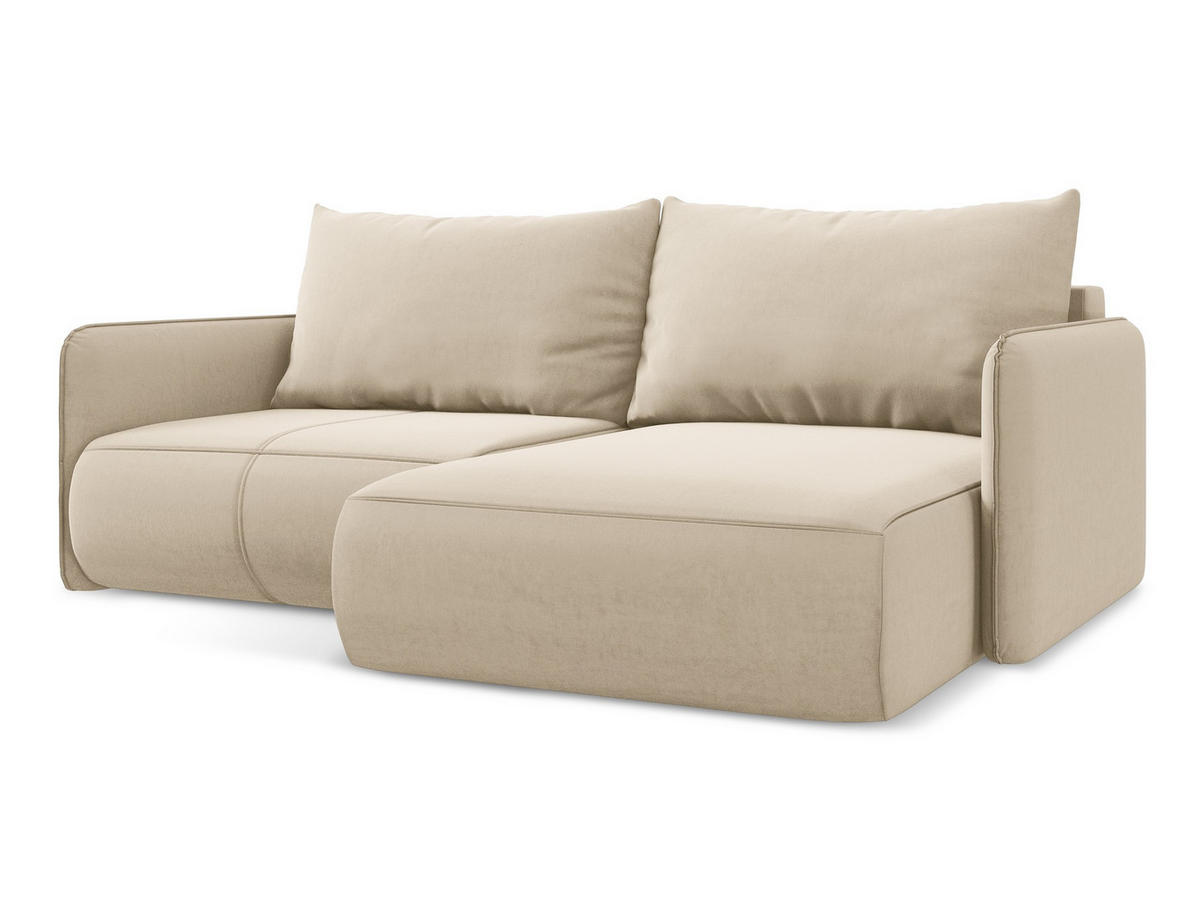 ECKSOFA mit Schlaffunktion Samt Stoff Beige - Beige/Creme, Kunststoff/Textil (207/148cm) - Makamii