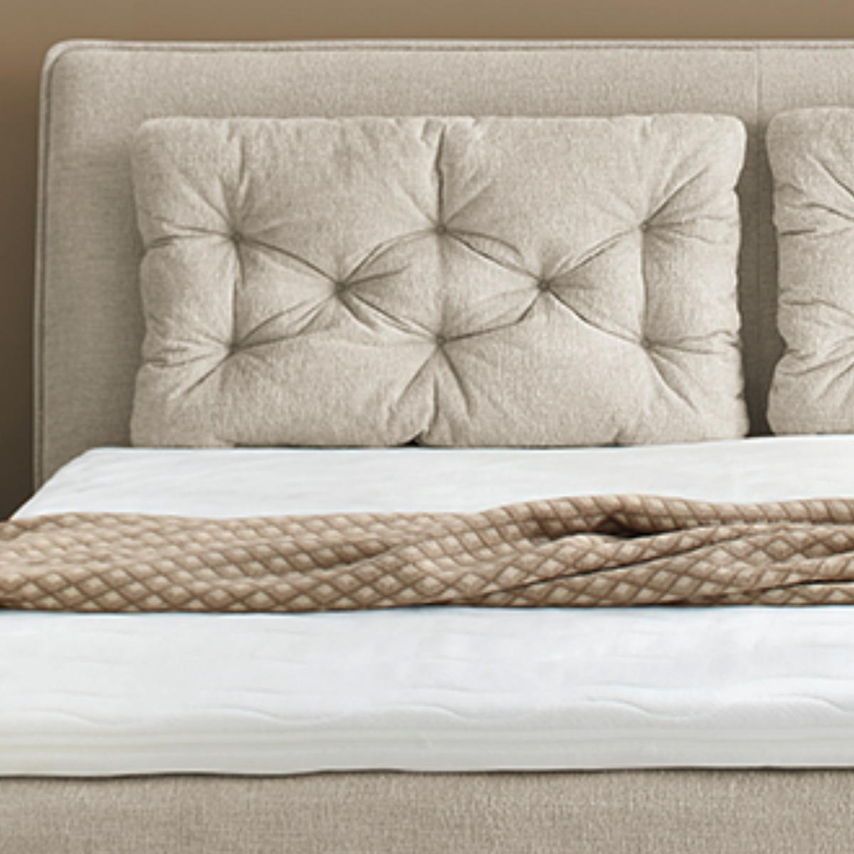 BOXSPRINGBETT 180x200 cm mit Bonell-Wende-Federkernmatratzen H2/H3, Bonell-Federkernpolsterung, PU-Schaum-Topper, 2 Kissen, Chenille Beige / 20030 - Beige/Schwarz, Textil/Metall (180/200cm) - luma-home