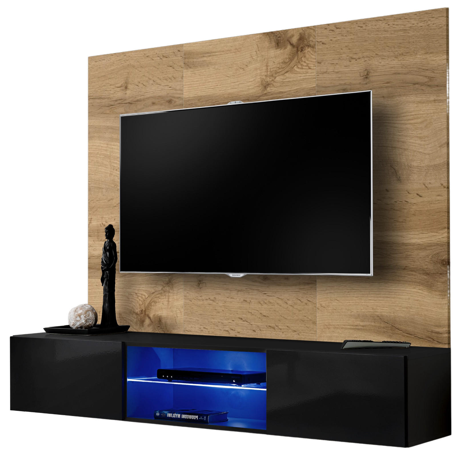 Inn.Furn Tv-Lowboard Eiche Wotan, Schwarz 180x148x40 cm