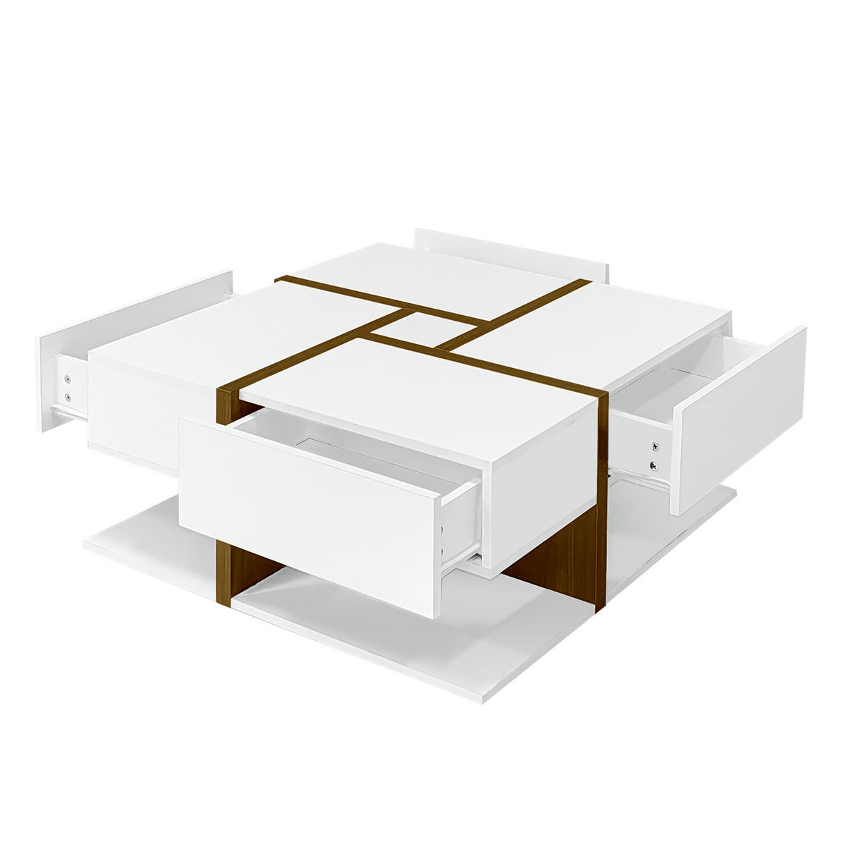 COUCHTISCH Weiß mit 4 Schubladen 78/78/34.8 cm - Weiß, Holzwerkstoff (78/78/34.8cm) - Urban Meuble