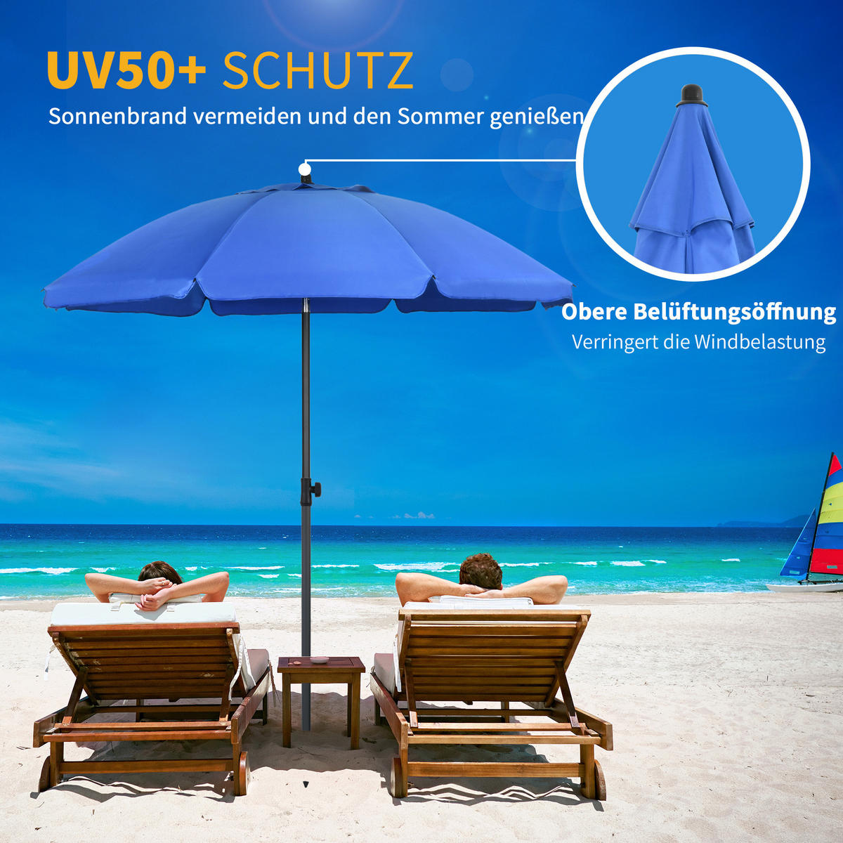 SONNENSCHIRM, Polyester, Stahl, Blau - Blau, Metall (180/180cm) - Outsunny