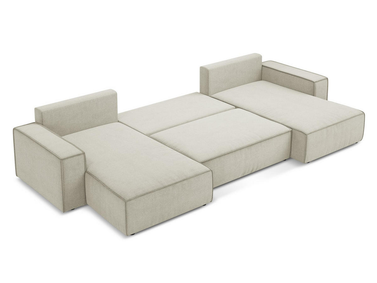 WOHNLANDSCHAFT Strukturstoff Stoff Beige - Beige/Creme, Kunststoff/Textil (398/82/185cm) - Makamii
