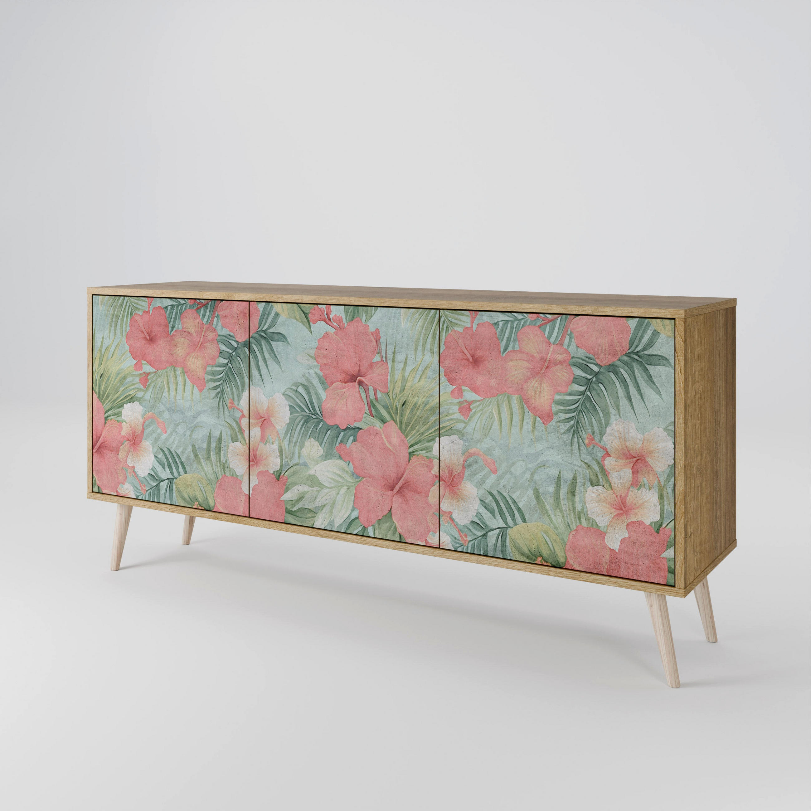SIDEBOARD HAWAIIAN SPIRIT, Eicheneffekt, 164,5x42x77,5 cm, 3 Türen - Eichefarben/Buchefarben, Holzwerkstoff/Buchenholz (164.5/77.5/42cm) - SpaceRebels